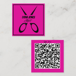 Hot Pink Square Stylist Business Card mit QR-Code Quadratische Visitenkarte