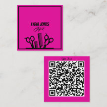 Hot Pink Square Stylist Business Card mit QR-Code