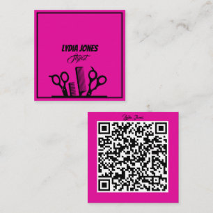 Hot Pink Square Stylist Business Card mit QR-Code Quadratische Visitenkarte