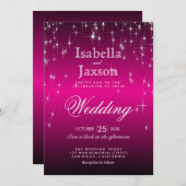 Hot Pink Star Lights Hochzeitseinladung Einladung (Vorne/Hinten)