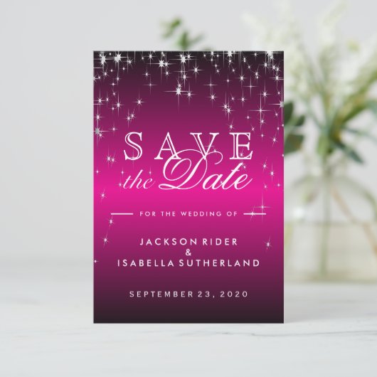 Hot Pink Star Lights - Save the Date (Stehend Vorderseite)