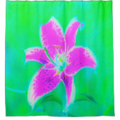 Hot Pink Stargazer Liege auf Türkis und Grün Duschvorhang (Vorderseite)