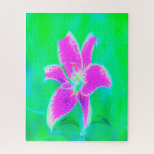 Hot Pink Stargazer Liege auf Türkis und Grün Puzzle