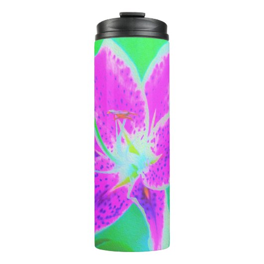 Hot Pink Stargazer Liege auf Türkis und Grün Thermosbecher (Vorderseite)