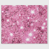 Hot Pink Stars Glitzer Geschenkpapier (Flach)
