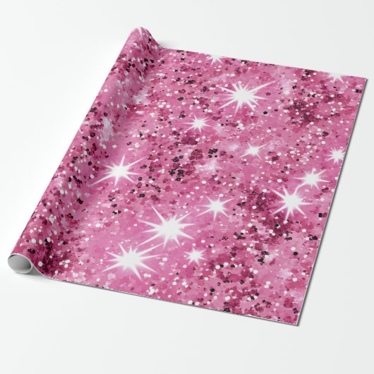 Hot Pink Stars Glitzer Geschenkpapier (Ungerollt)
