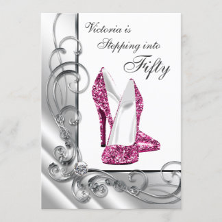 Hot Pink Stepping in 50 Geburtstagsparty Einladung