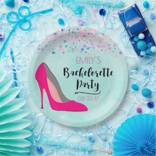 Hot Pink Stiletto High Heel Junggeselinnen-Abschie Pappteller (Party)