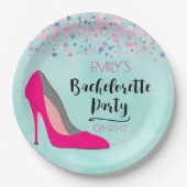 Hot Pink Stiletto High Heel Junggeselinnen-Abschie Pappteller (Vorderseite)