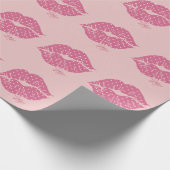 Hot Pink Strick Lippen mit kleinen weißen Herzen Geschenkpapier (Ecke)