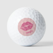 Hot Pink Strick Lippen mit kleinen weißen Herzen Golfball (Vorderseite)