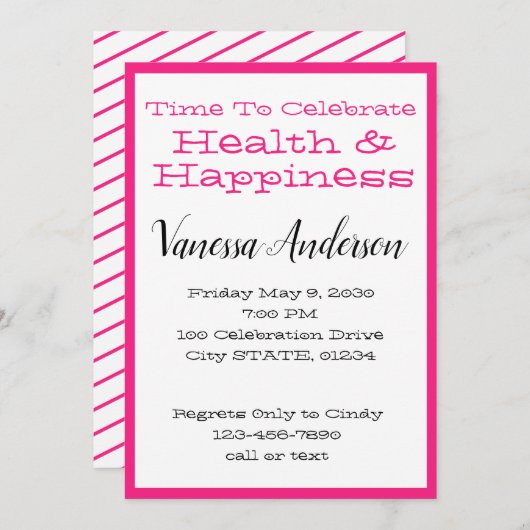 Hot Pink Stripes Celebration Party Einladung (Vorne/Hinten)