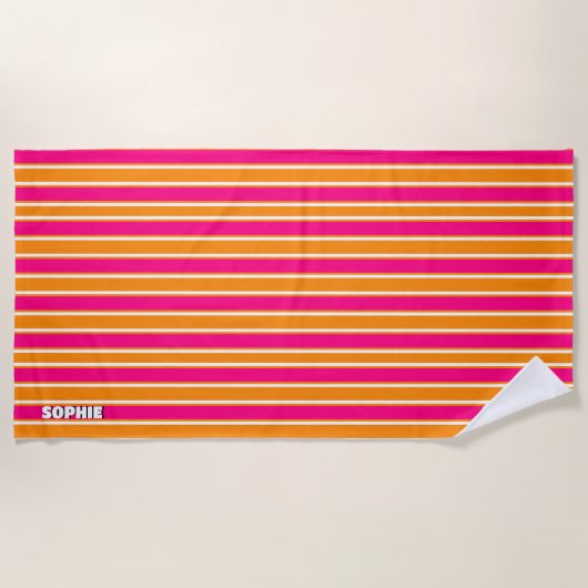 Hot Pink Stripes Preppy Strandtuch (Vorderseite)