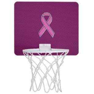 Hot Pink Style Ribbon Awareness Carbon Fibre Mini Basketball Ring