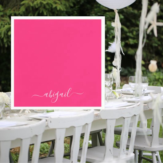 Hot Pink Swash Script Cocktail Serviette