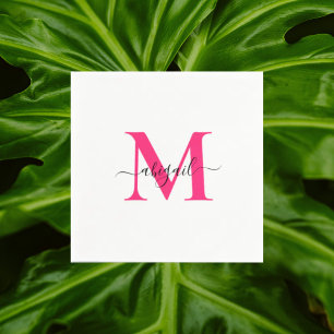 Hot Pink Swash Script White Cocktail Serviette