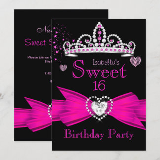 Hot Pink Sweet 16 Birthday Diamond Tiara 2 Einladung