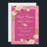 Hot Pink Sweet 16 Birthday Floral Glitzer Einladung<br><div class="desc">Aquarellfarben Rosa Blütenblüte und Rosa Glitzer Hot Pink 16 . Geburtstag Geburtstagsparty Einladungskarte</div>