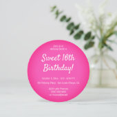 Hot Pink Sweet 16 Lollypop Foto Geburtstag Einladung (Stehend Vorderseite)