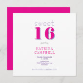 Hot Pink Sweet 16 Square Geburtstagsparty Einladung (Vorne/Hinten)