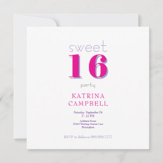 Hot Pink Sweet 16 Square Geburtstagsparty Einladung