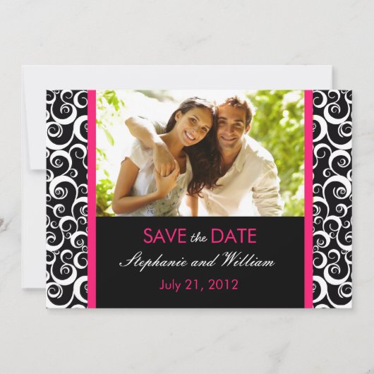 Hot Pink Swirf Foto Save the Date (Vorderseite)