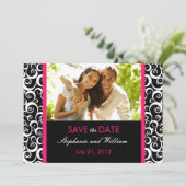 Hot Pink Swirf Foto Save the Date (Stehend Vorderseite)