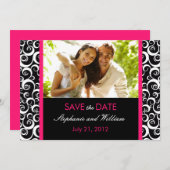 Hot Pink Swirf Foto Save the Date (Vorne/Hinten)