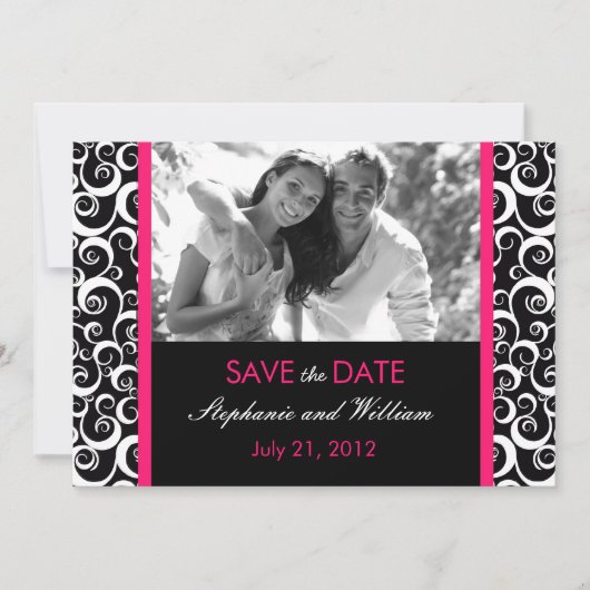 Hot Pink Swirf Foto Save the Date (Vorderseite)