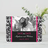 Hot Pink Swirf Foto Save the Date (Stehend Vorderseite)