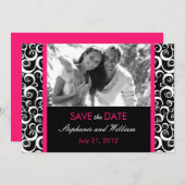 Hot Pink Swirf Foto Save the Date (Vorne/Hinten)