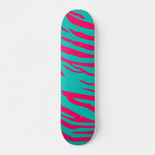 Hot Pink Teal Zebra Druck Old School Skateboard