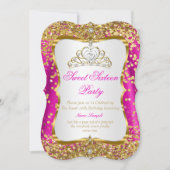 Hot Pink Tiara Princess Sweet 16 Gold White Einlad Einladung (Vorderseite)
