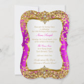 Hot Pink Tiara Princess Sweet 16 Gold White Einlad Einladung (Rückseite)