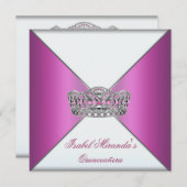 Hot Pink Tiara Quinceanera 15. Party Einladung (Vorne/Hinten)