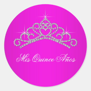 Hot Pink Tiara Sweet 15 16 Quinceana Label Runder Aufkleber