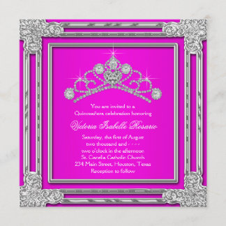 Hot Pink Tiara Sweet 15 Quinceanera Einladung