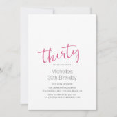 Hot Pink Trendy Moderne Minimalistisch 30. Geburts Einladung (Vorderseite)