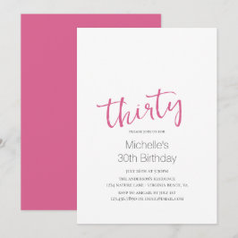 Hot Pink Trendy Moderne Minimalistisch 30. Geburts Einladung