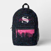 Hot Pink Tropfen Black Glitzer Individuelle Name B Bedruckter Rucksack (Vorderseite)