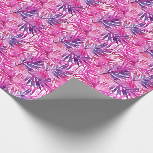 Hot Pink Tropical Dschungel Palm Leaf Geschenkpapier (Ecke)