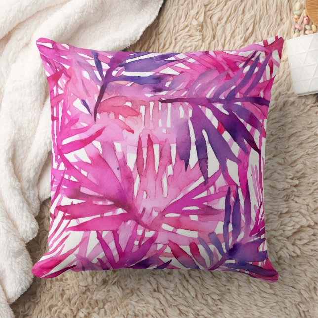 Hot Pink Tropical Dschungel Palm Leaf Kissen (Decke)