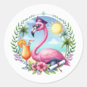 Hot-Pink Tropical Flamingo Graduation Party Runder Aufkleber