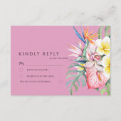 Hot Pink Tropical Floral Botanical Wedding Begleitkarte (Vorderseite)
