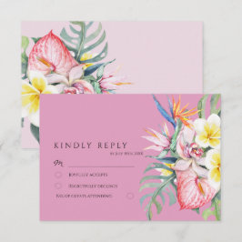 Hot Pink Tropical Floral Botanical Wedding RSVP Karte
