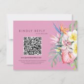 Hot Pink Tropical Floral Hawaii QR Code Wedding RSVP Karte (Vorderseite)