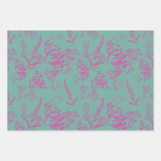 Hot Pink & Turquoise Wildblume Art Geschenkpapier Set (Vorderseite)