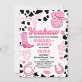 Hot Pink Twin Cowgirl Rodeo Western Disco Geburtst Einladung (Vorderseite)