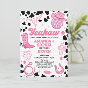 Hot Pink Twin Cowgirl Rodeo Western Disco Geburtst Einladung