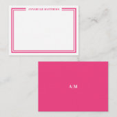 Hot Pink Two Border Minimalist Name Monogram Mitteilungskarte (Vorne/Hinten)